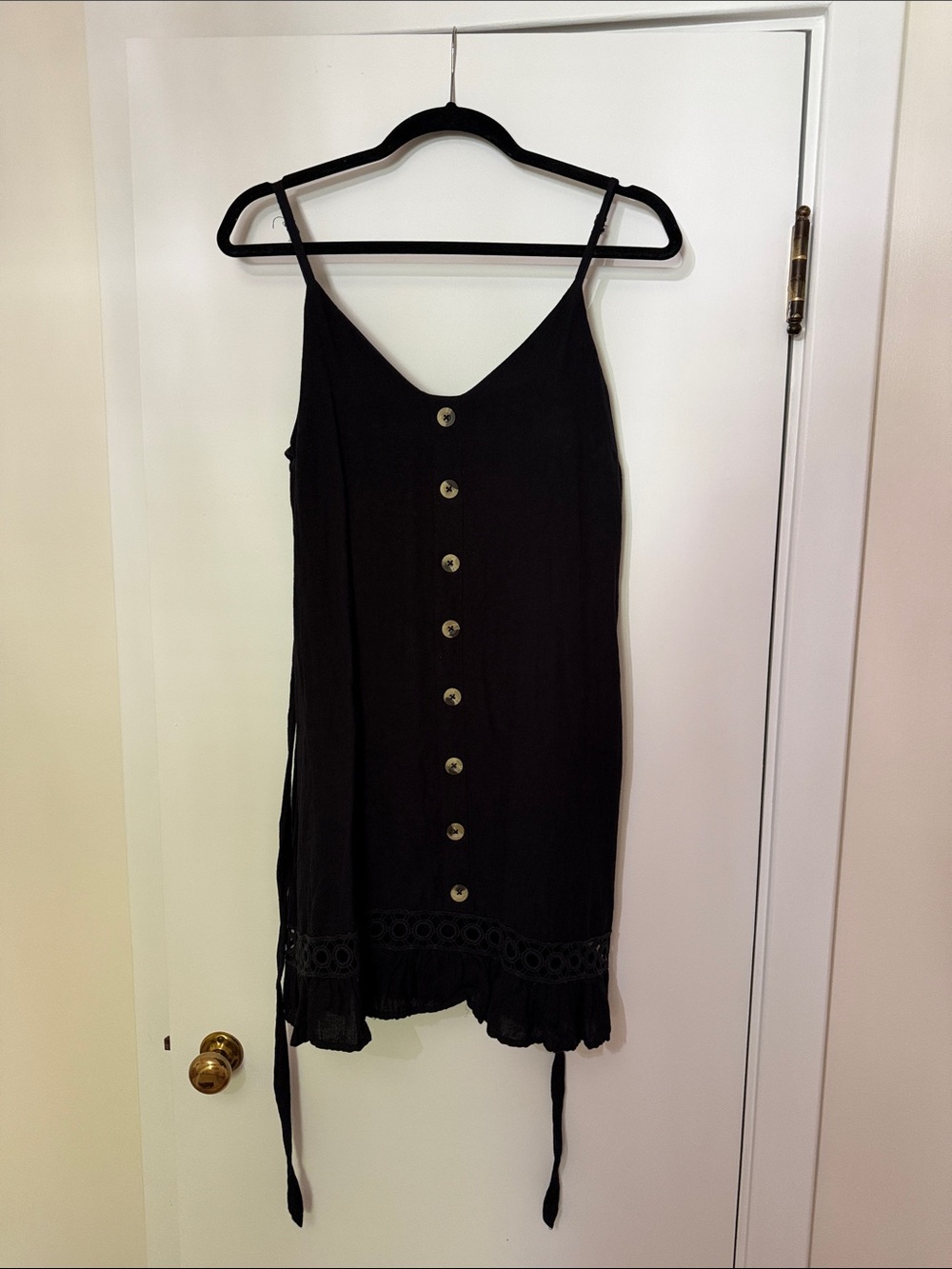 Express Black Button-Front Spaghetti Strap Mini Dress